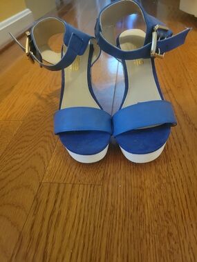 Women’s Blue Ankle-Strap Wedge Sandals